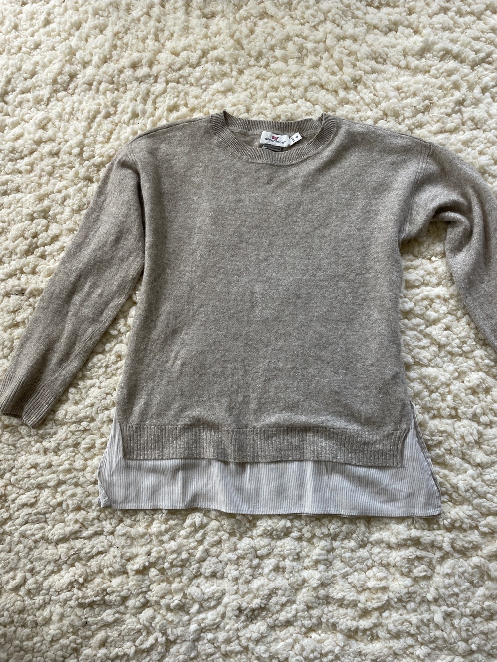 Vineyard Vines Two-Tone Layered Hem Crewneck Sweater - Cashmere and Linen